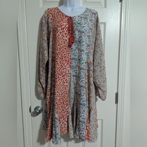 Women's Large Multicolor Bohemian Patchwork Dress Boho Maximalist